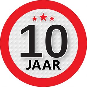 10 jaar sticker rond 9 cm