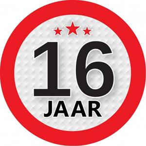 16 jaar sticker rond 9 cm