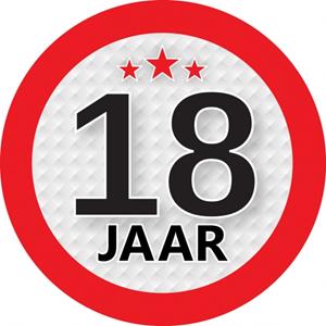 18 jaar sticker rond 9 cm