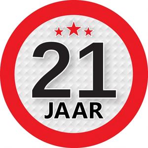 21 jaar sticker rond 9 cm