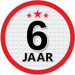 6 jaar sticker rond 15 cm