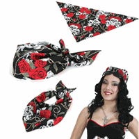 Bellatio Bandana met rozen en doodshoofd