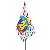 Bellatio Happy 21st Birthday mini vlaggetje op stok 10 x 15 cm