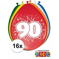 Shoppartners Ballonnen 90 jaar van 30 cm 16 stuks + gratis sticker