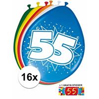 Shoppartners Ballonnen 55 jaar van 30 cm 16 stuks + gratis sticker