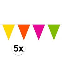 5x Gekleurde vlaggenlijn van plastic 10 meter