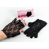 Bellatio Zwarte korte kanten handschoenen voor volwassenen