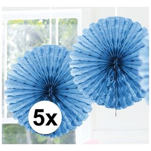 5x Decoratie waaier licht blauw 45 cm