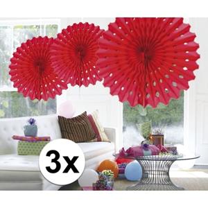 3x Decoratie waaier rood 45 cm