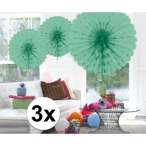 3x Decoratie waaier mint groen 45 cm