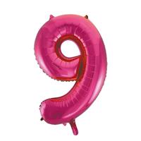 Cijfer 9 folie ballon roze van 92 cm Roze