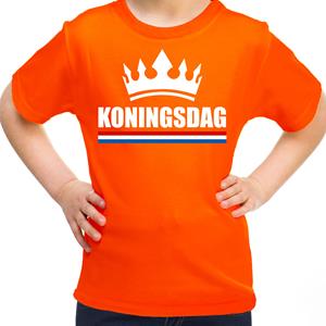 Shoppartners Oranje Koningsdag met een kroon shirt kinderen (146-152) Oranje