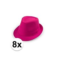 8x Voordelige Toppers roze trilby hoedjes Roze