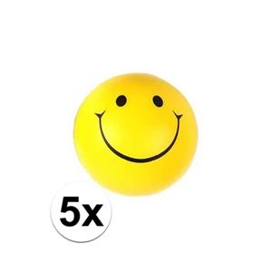 5x Smiley stressbal 6 cm Geel