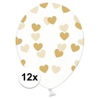 12x Transparante ballonnen met hartjes goud Multi