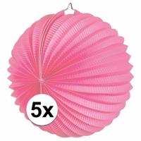 5x Lampionnen roze 22 cm Roze