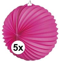 5x Lampionnen fuchsia roze 22 cm Roze