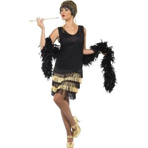 Smiffys Zwart/gouden jaren 20 flapper jurk voor dames