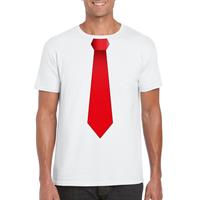 Shoppartners Wit t-shirt met rode stropdas heren Wit