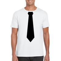 Wit t-shirt met zwarte stropdas heren Wit
