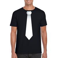 Shoppartners Zwart t-shirt met witte stropdas heren Zwart