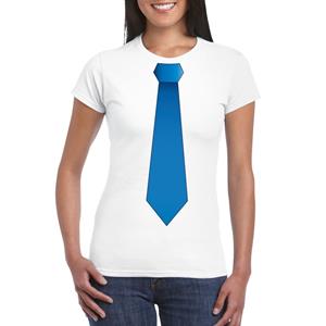 Shoppartners Wit t-shirt met blauwe stropdas dames Wit
