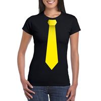 Shoppartners Zwart t-shirt met gele stropdas dames Zwart