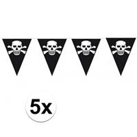 5x stuks Piraten versiering vlaggenlijnen Zwart