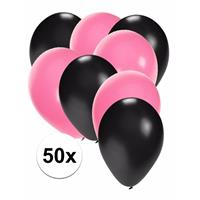 Shoppartners 50x ballonnen zwart en lichtroze Multi