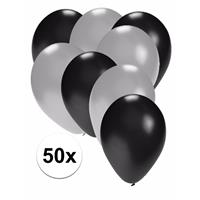 Shoppartners 50x ballonnen zwart en zilver Multi