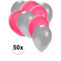 Shoppartners 50x ballonnen zilver en roze Multi