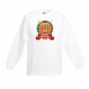Shoppartners Witte Kerst sweater kinderen met rendier Rudolf 3-4 jaar (98/104) Wit