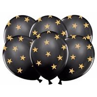 Zwarte ballonnen met gouden sterren 12 stuks Multi