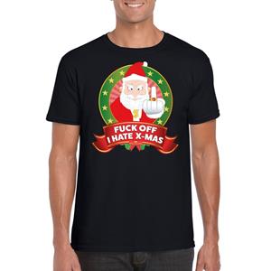 Shoppartners Foute Kerst t-shirt zwart Fuck off I hate x-mas heren Zwart