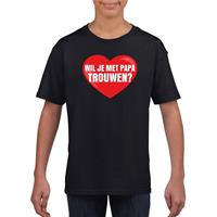 Shoppartners Huwelijksaanzoek t-shirt Wil je met papa trouwen zwart kinderen (134-140) Zwart