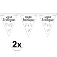 2x stuks Vlaggenlijnen Bruiloft / Bruidspaar / Huwelijk Wit
