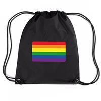 Shoppartners Regenboog nylon rugzak zwart met Regenboog vlag Zwart