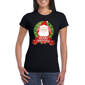 Shoppartners Kerst t-shirt met Kerstman zwart Merry Christmas voor dames