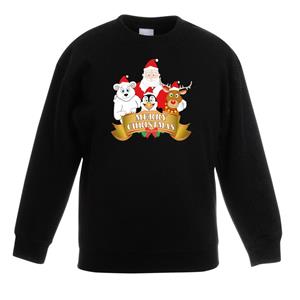 Shoppartners Kersttrui met de kerstman en zijn vriendjes zwart kinderen (122/128) Zwart