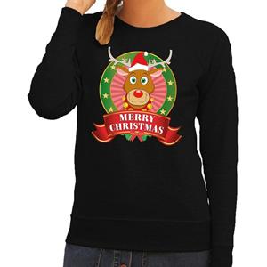 Shoppartners Foute kersttrui zwart Rudolph Merry Christmas voor dames