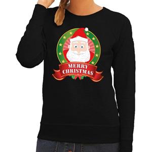 Shoppartners Foute kersttrui zwart Kerstman Merry Christmas voor dames