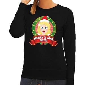 Shoppartners Foute kersttrui zwart Merry X-mas boys voor dames