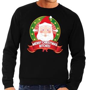 Shoppartners Foute kersttrui zwart Merry Christmas Bitches voor heren