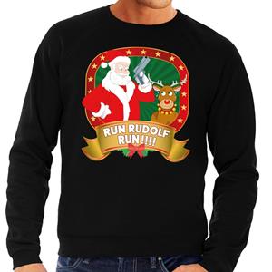 Shoppartners Foute kersttrui zwart Run Rudolf Run voor heren