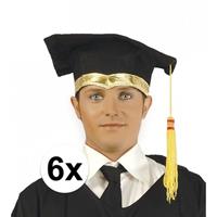 6x Luxe afstudeerhoedje / geslaagd hoedje met gouden details Zwart