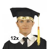 12x Luxe afstudeerhoedje / geslaagd hoedje met gouden details Zwart