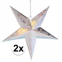 Shoppartners 2x stuks decoratie sterren lampionnen zilver van 60 cm Zilver