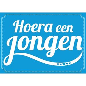 Shoppartners Hoera een jongen ansichtkaart/wenskaart geboren/kraamcadeau Blauw