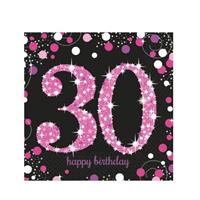 16x 30 jaar servetten zwart/roze Multi