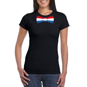 Shoppartners Zwart t-shirt met Nederland vlag strikje dames Zwart